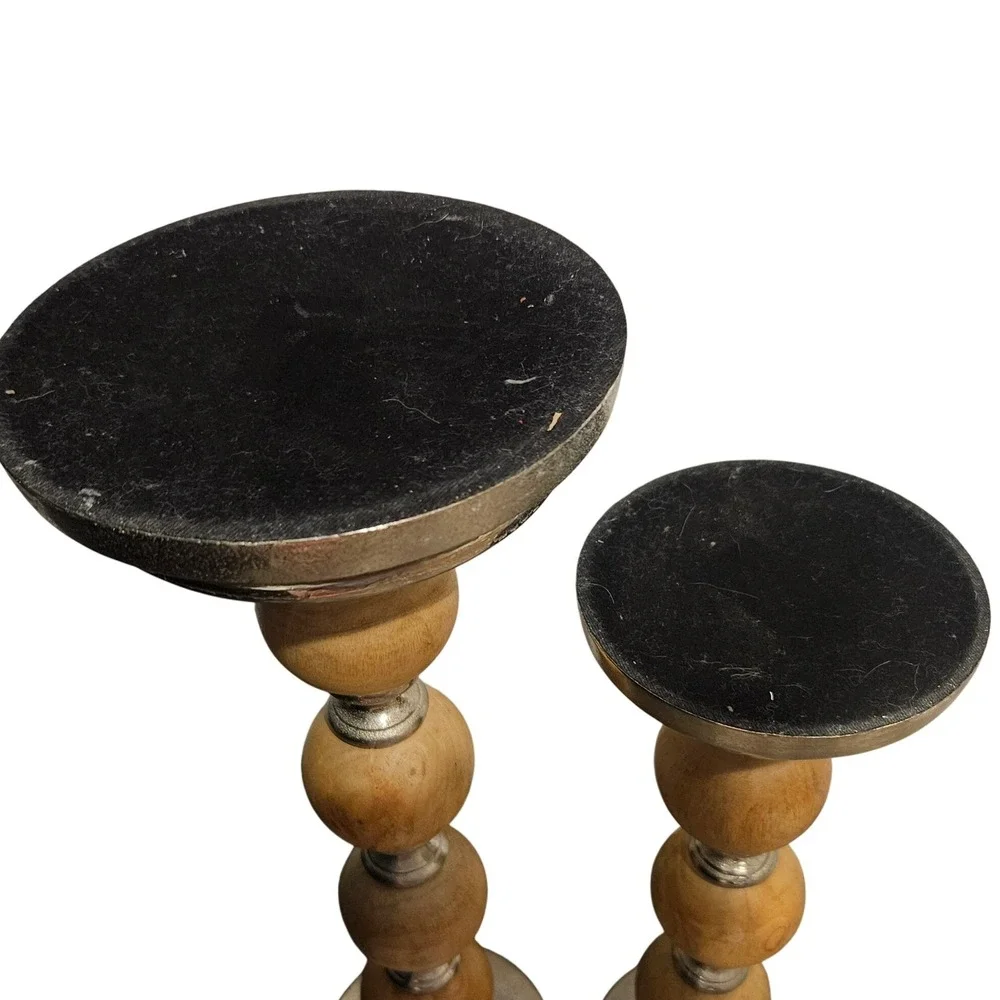 Wood Bead Candle Holders - Set of 2 - Farmhouse Decor‎ - Home Decor